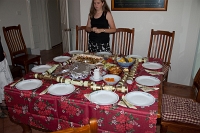  Christmas lunch before it was eaten, with Renee makin sure everything is OK